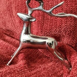Silver Brass Reindeer Figurine Candle Holder 2lbs Heavy
